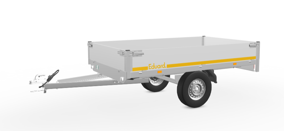 Ongeremde Eduard plateauwagen - 256x150 cm - 750 kg bruto laadvermogen - 72 cm laadvloerhoogte - 30 cm borden - enkelasser