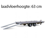 Geremde Eduard autotransporter - 406x200 cm - 2000 kg bruto laadvermogen - 63 cm laadvloerhoogte - 10 cm reling - inclusief lier en oprijplaten