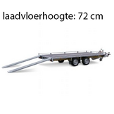 Geremde Eduard autotransporter - 406x200 cm - 2500 kg bruto laadvermogen - 72 cm laadvloerhoogte - 10 cm reling - inclusief lier en oprijplaten