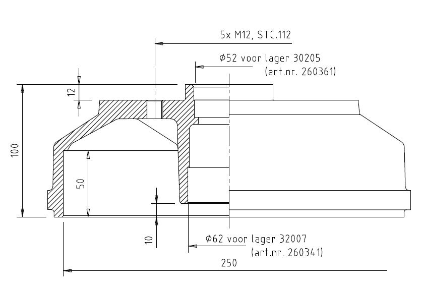 BPW remtrommel - 250x40 - 5x112 steekmaat - exclusief lager en flensmoer - 03.274.09.33.0