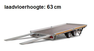 Geremde Eduard autotransporter - 406x200 cm - 3000 kg bruto laadvermogen - 63 cm laadvloerhoogte - kantelbaar met oprijplaten - 10 cm reling