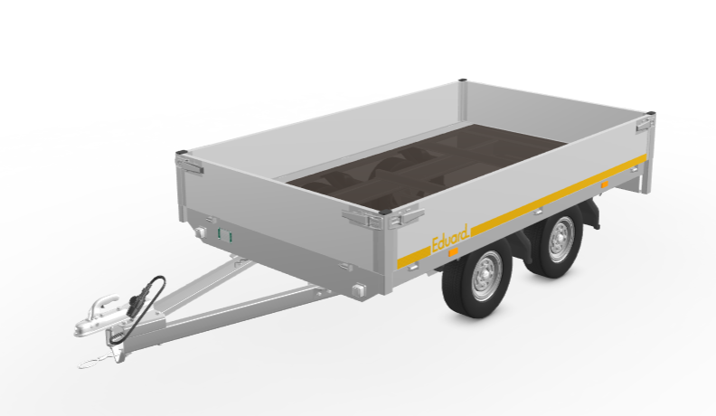 Ongeremde Eduard plateauwagen - 256x150 cm - 750 kg bruto laadvermogen - 56 cm laadvloerhoogte - 30 cm borden