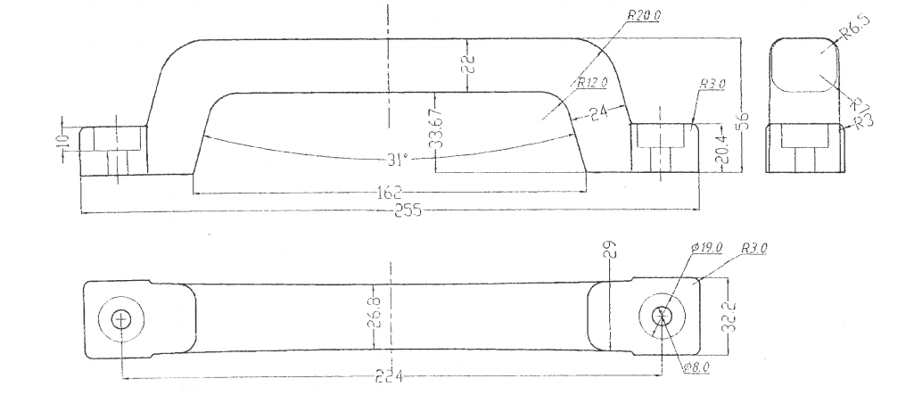 Handgreep PVC - zwart - 224 mm h.o.h.