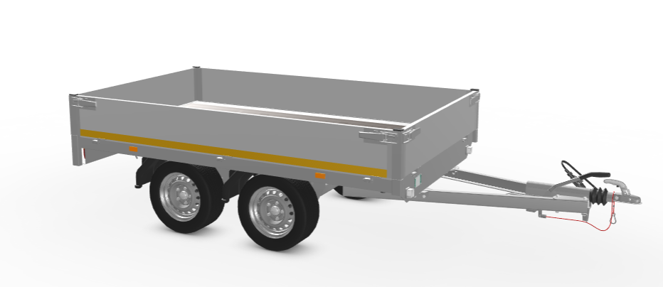 Geremde Eduard plateauwagen - 256x150 cm - 750 kg bruto laadvermogen - 63 cm laadvloerhoogte - 30 cm borden - tandemasser