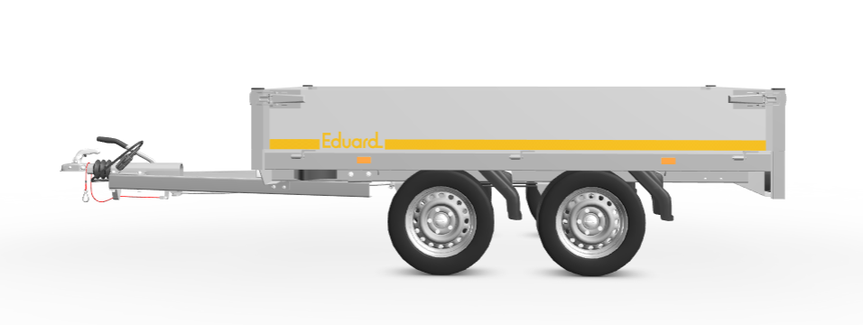 Geremde Eduard plateauwagen - 256x150 cm - 750 kg bruto laadvermogen - 63 cm laadvloerhoogte - 30 cm borden - tandemasser