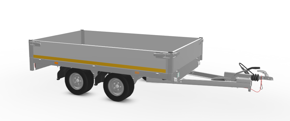 Geremde Eduard plateauwagen - 256x150 cm - 750 kg bruto laadvermogen - 56 cm laadvloerhoogte - 30 cm borden - tandemasser