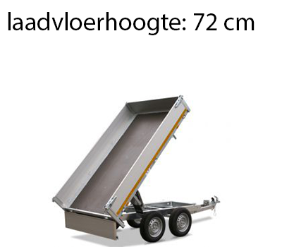 Ongeremde Eduard achterwaartse kipper - 256x150 cm - 750 kg bruto laadvermogen - elektrisch met afstandsbediening - 72 cm laadvloerhoogte