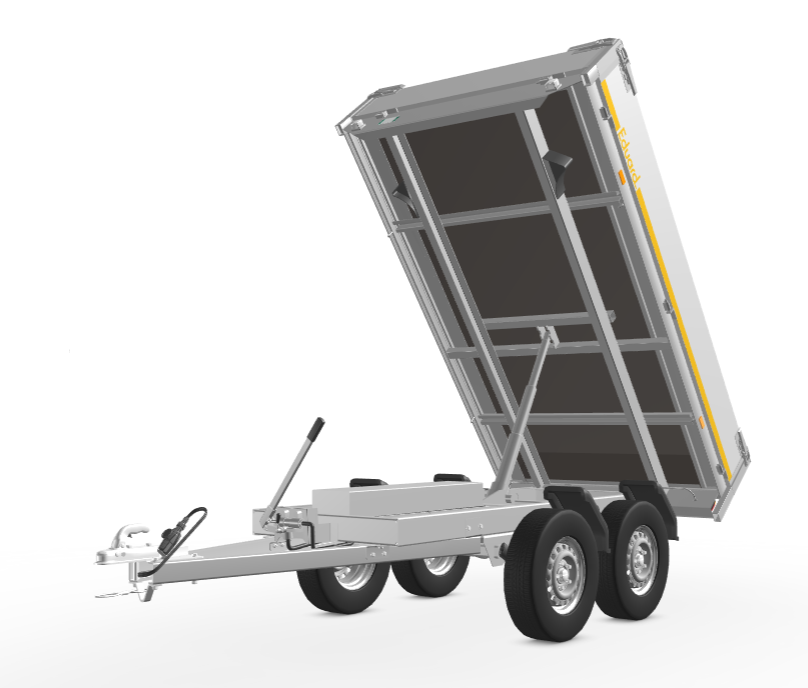 Ongeremde Eduard achterwaartse kipper - 256x150 cm - 750 kg bruto laadvermogen - elektrisch met afstandsbediening en handpomp - 72 cm laadvloerhoogte