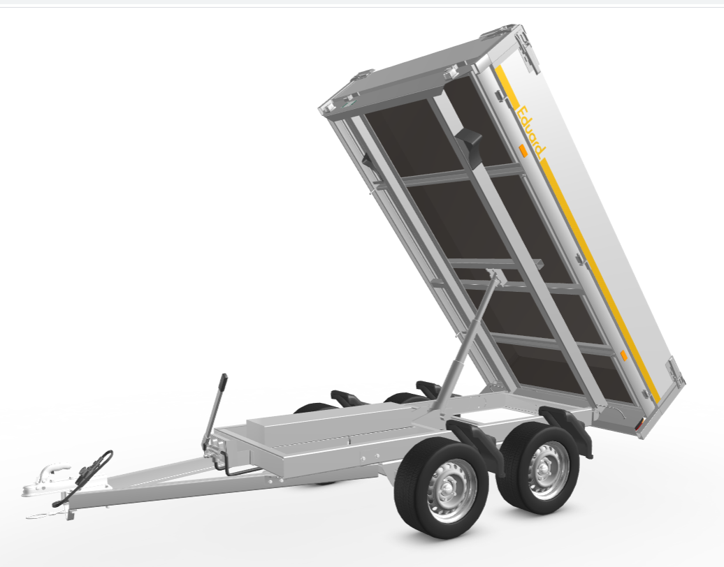 Ongeremde Eduard achterwaartse kipper - 256x150 cm - 750 kg bruto laadvermogen - elektrisch en handpomp - 63 cm laadvloerhoogte