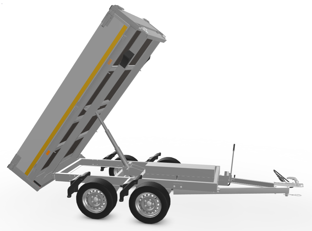 Ongeremde Eduard achterwaartse kipper - 256x150 cm - 750 kg bruto laadvermogen - elektrisch met afstandsbediening en handpomp - 63 cm laadvloerhoogte