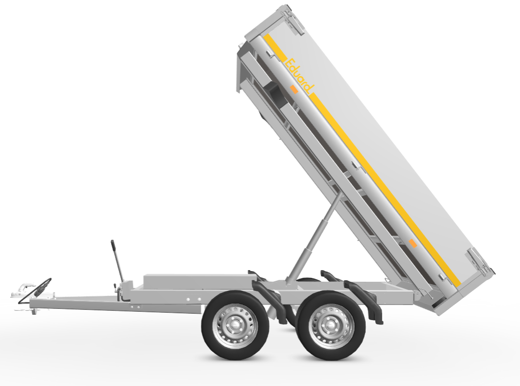 Ongeremde Eduard achterwaartse kipper - 256x150 cm - 750 kg bruto laadvermogen - elektrisch met afstandsbediening en handpomp - 63 cm laadvloerhoogte