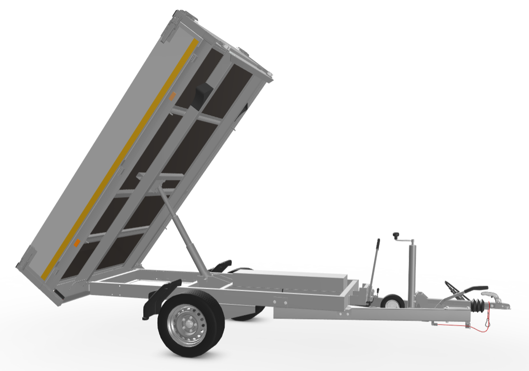 Geremde Eduard achterwaartse kipper - 256x150 cm - 1350 kg bruto laadvermogen - elektrisch, extern laden en een handpomp - 63 cm laadvloerhoogte