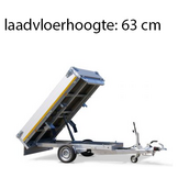 Geremde Eduard achterwaartse kipper - 256x150 cm - 1350 kg bruto laadvermogen - elektrisch, extern laden met afstandsbediening en een handpomp - 63 cm laadvloerhoogte