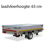 Geremde Eduard achterwaartse kipper - 256x150 cm - 1500 kg bruto laadvermogen - elektrisch, extern laden met afstandsbediening - 63 cm laadvloerhoogte