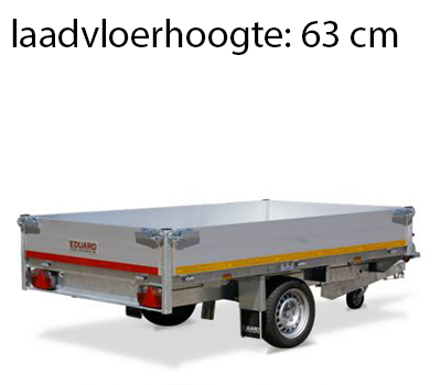 Geremde Eduard achterwaartse kipper - 256x150 cm - 1500 kg bruto laadvermogen - elektrisch, extern laden met afstandsbediening - 63 cm laadvloerhoogte