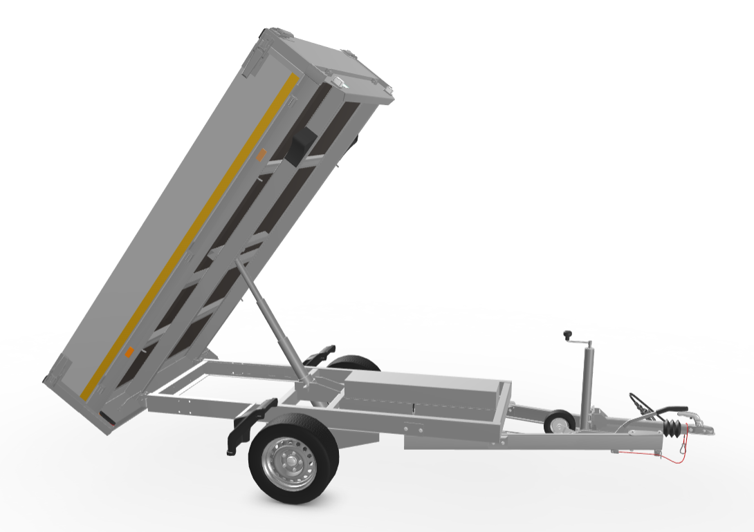 Geremde Eduard achterwaartse kipper - 256x150 cm - 1500 kg bruto laadvermogen - elektrisch, extern laden met afstandsbediening - 63 cm laadvloerhoogte