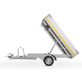 Geremde Eduard achterwaartse kipper - 256x150 cm - 1500 kg bruto laadvermogen - elektrisch, extern laden met afstandsbediening en een handpomp - 63 cm laadvloerhoogte