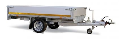 Geremde Eduard achterwaartse kipper - 256x150 cm - 1500 kg bruto laadvermogen - elektrisch, extern laden met afstandsbediening en een handpomp - 63 cm laadvloerhoogte