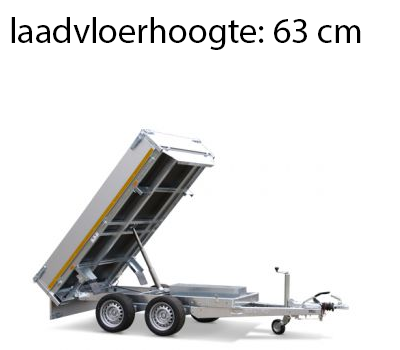 Geremde Eduard achterwaartse kipper - 256x150 cm - 2000 kg bruto laadvermogen - elektrisch, extern laden - 63 cm laadvloerhoogte