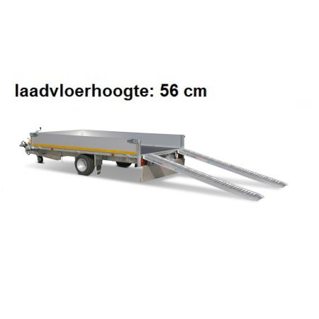 Geremde Eduard multitransporter - 330x180 cm - 1500 kg bruto laadvermogen - 56 cm laadvloerhoogte - 30 cm borden - inclusief oprijplaten en handlier