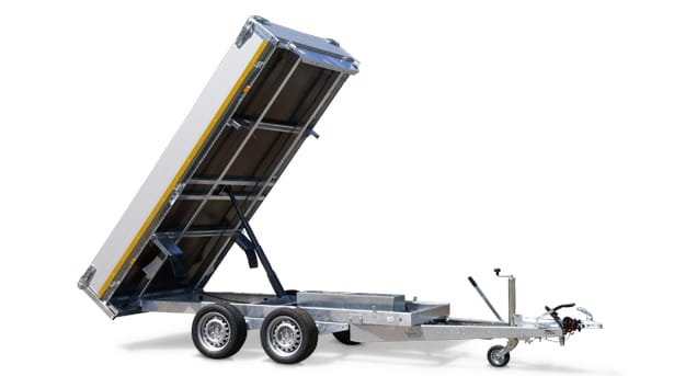 Geremde Eduard achterwaartse kipper - 256x150 cm - 2000 kg bruto laadvermogen - elektrisch, extern laden met een afstandsbediening  en een handpomp - 63 cm laadvloerhoogte