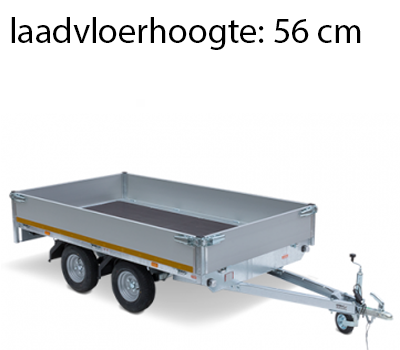 Geremde Eduard plateauwagen - 310x160 cm - 2000 kg bruto laadvermogen - 56 cm laadvloerhoogte - 30 cm borden - tandemasser