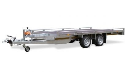 Geremde Eduard autotransporter - 406x200 cm - 2000 kg bruto laadvermogen - 56 cm laadvloerhoogte - 10 cm reling - inclusief lier en oprijplaten