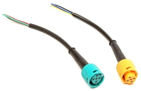 Aspock connectoren links (geel) en rechts (groen)