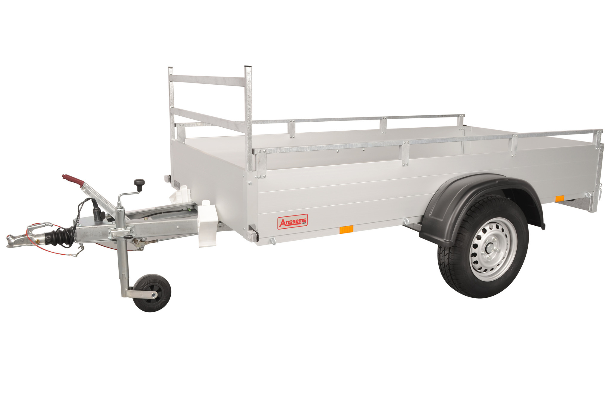 Anssems GTB 1200 R bakwagen - 1200 kg bruto laadvermogen - 251x126 cm laadoppervlak - geremd - inclusief reling en voorrek