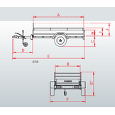Anssems GTB 1200 R bakwagen - 1200 kg bruto laadvermogen - 251x126 cm laadoppervlak - geremd - inclusief reling en voorrek