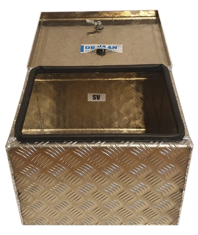 DE HAAN BOX S - waterdichte en stofdichte aluminium traanplaat disselkist 420x390x295 mm - voorzien van vlinderslot of spansluiting