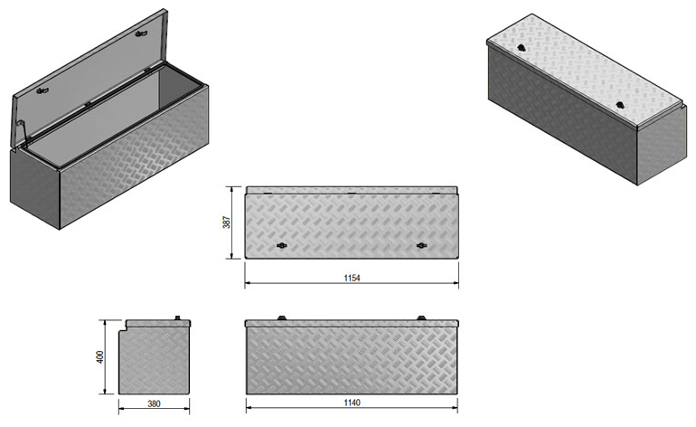 DE HAAN BOX U - 1154x387x400 mm - waterdichte en stofdichte aluminium traanplaat disselkist - voorzien van vlinderslot, spansluiting of t-sluiting
