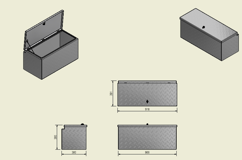 DE HAAN BOX W - 918x391x380 mm - waterdichte en stofdichte aluminium traanplaat disselkist  - voorzien van vlinderslot, spansluiting of t-sluiting