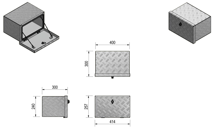 DE HAAN BOX OK - 414x240x300 mm - waterdichte en stofdichte aluminium traanplaat disselkist  - voorzien van vlinderslot of t-sluiting
