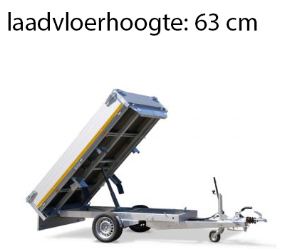 Geremde Eduard achterwaartse kipper - 256x150 cm - 2700 kg bruto laadvermogen - handpomp - 63 cm laadvloerhoogte