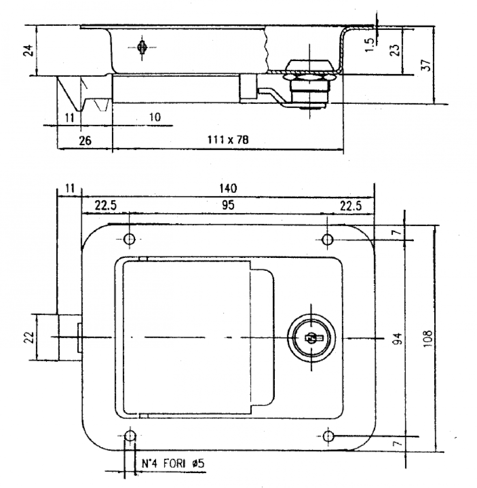Gepolijst inbouwslot RVS - 140x108 mm - inclusief 2 sleutels
