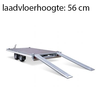 Geremde Eduard multitransporter - 406x180 cm - 2700 kg bruto laadvermogen - 56 cm laadvloerhoogte - 10 cm borden - inclusief oprijplaten en handlier