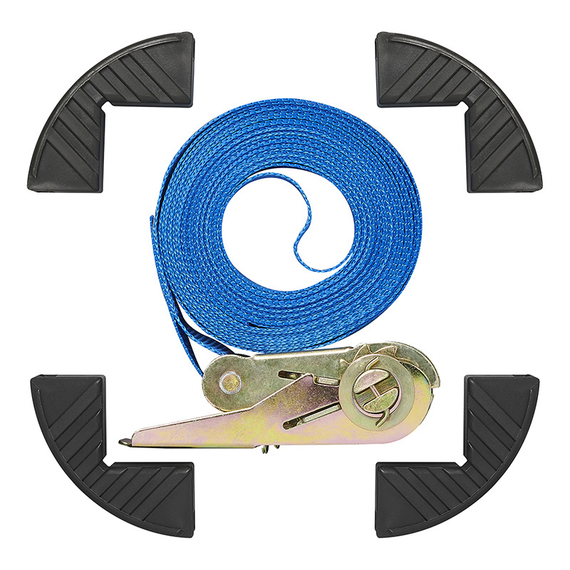 Spanband blauw 500x2,5 cm - met randbeschermers en ratel