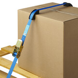 Spanband blauw 500x2,5 cm - met randbeschermers en ratel