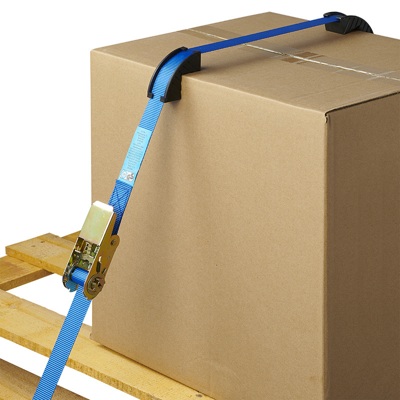 Spanband blauw 500x2,5 cm - met randbeschermers en ratel