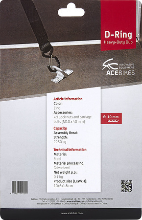 Premium D-ringen van Acebikes - verpakt in blister - inclusief bevestigingsmaterialen
