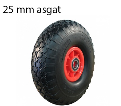 4.00-4 steekwagenwiel - massief/anti-lek band en kunststof velg - 125 kg maximale belasting - 25 mm asgat/naafdiameter - inclusief kogellager