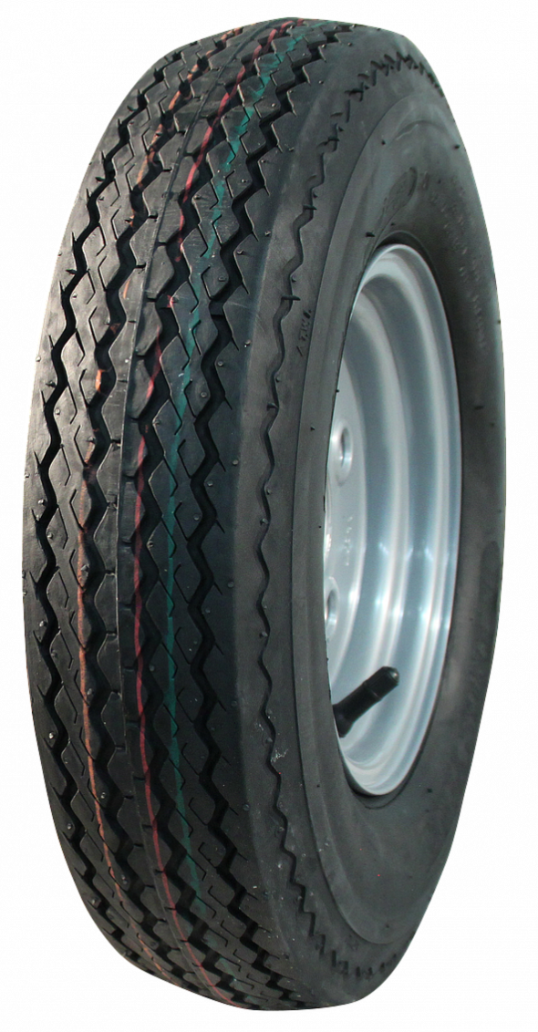 Compleet 12 inch wiel - 4.80-12 band + velg - opel steek: 4x100 - 450  kg - 6PR - 57 mm asgat/naafdiameter