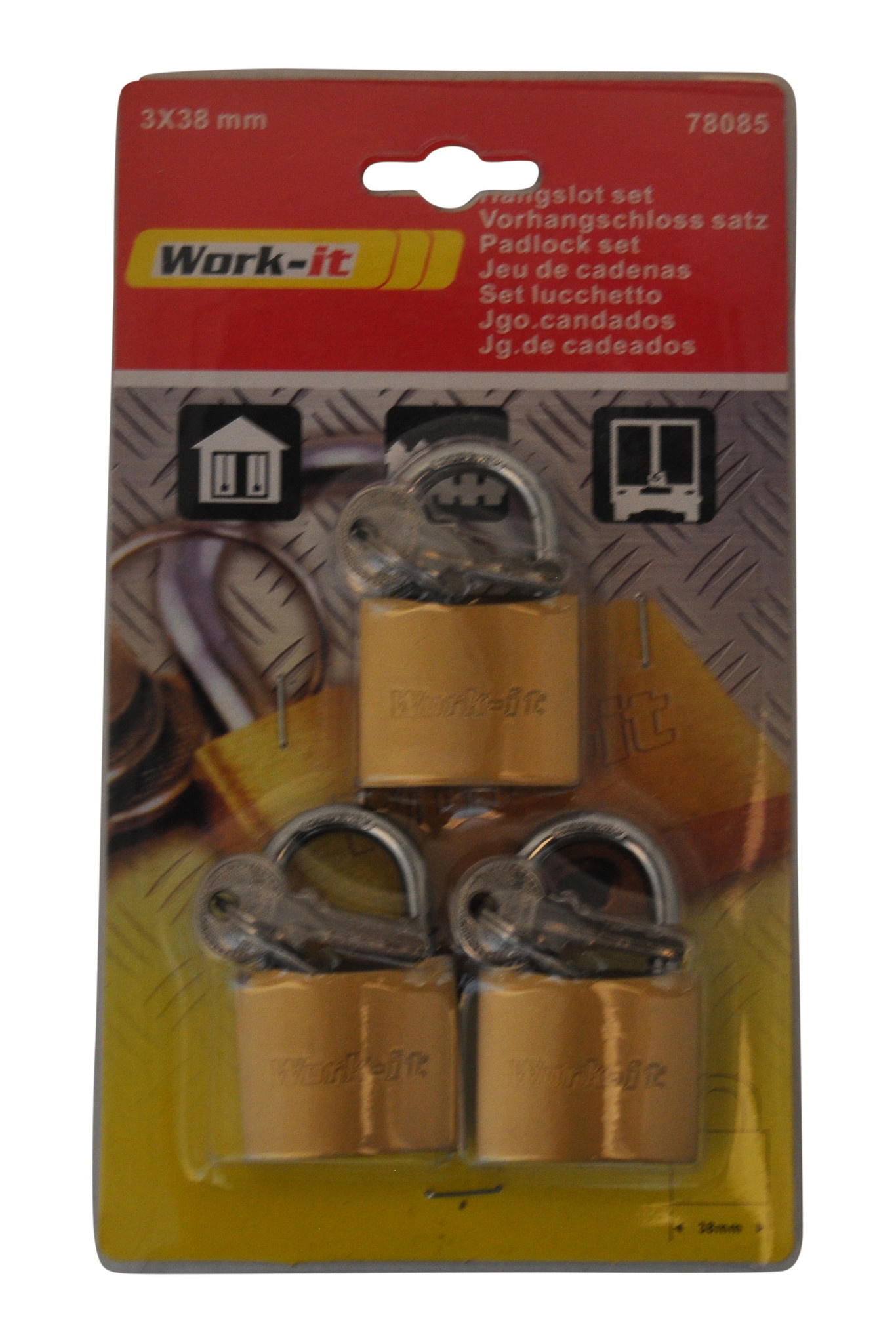 3 stuks hangslot met gelijke sleutel - 40 mm - gelijksluitend