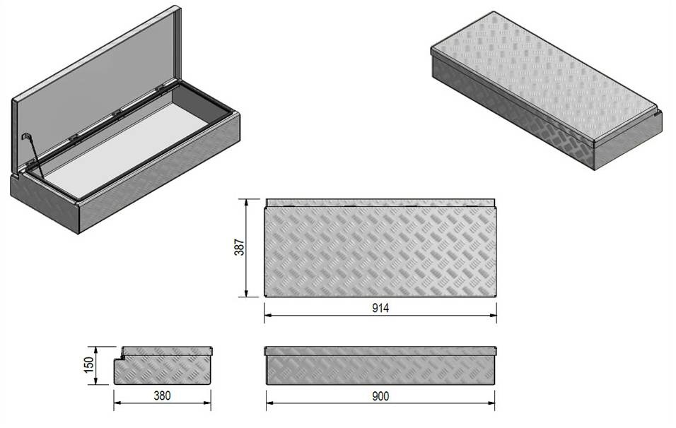 De Haan Box HAV/HAS - 900x380x150 mm - waterdichte en stofdichte aluminium traanplaat disselkist - voorzien van vlinderslot of t-sluiting