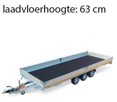 Geremde Eduard multitransporter - 606x200 cm - 3500 kg bruto laadvermogen - 63 cm laadvloerhoogte - 30 cm borden - inclusief oprijplaten - tridem asser