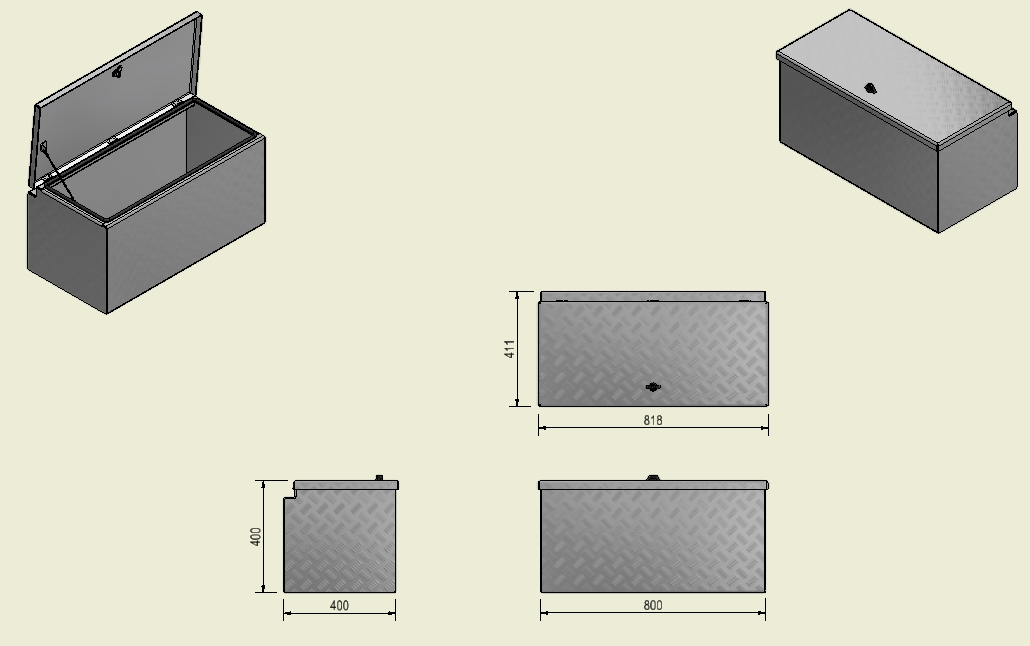 DE HAAN BOX I - 800x411x400 mm - waterdichte en stofdichte aluminium traanplaat disselkist - voorzien van vlinderslot, spansluiting of t-sluiting