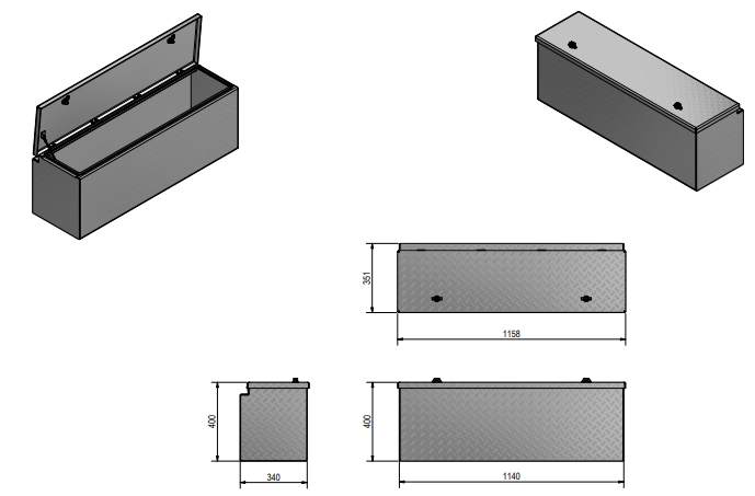 DE HAAN BOX HUW - 1140x340x400 mm - waterdichte en stofdichte aluminium traanplaat disselkist - voorzien van vlinderslot