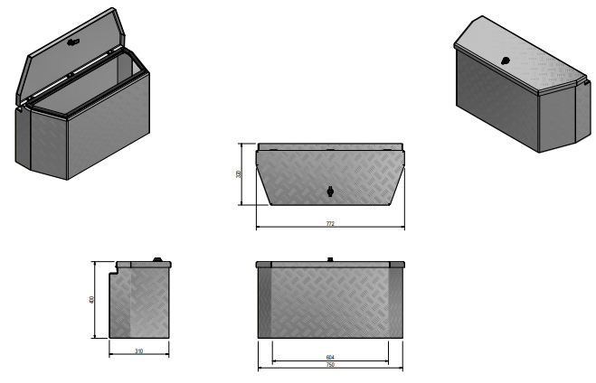 DE HAAN BOX PBV - waterdichte en stofdichte aluminium traanplaat disselkist 772x330x400 mm - voorzien van vlinderslot