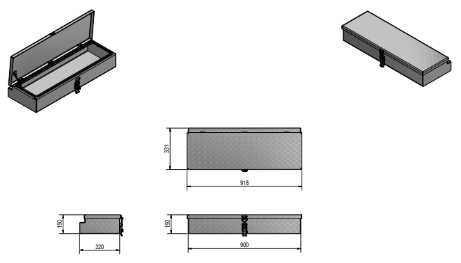 De Haan Box HM - 900x320x150 mm - waterdichte en stofdichte aluminium traanplaat disselkist - voorzien van spansluiting